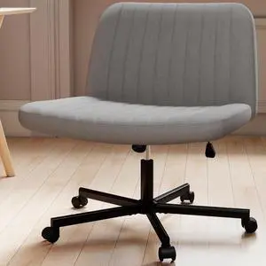 Criss Cross Chair,Extra Wide Armless Rolling Desk Chair with Wheels,Grey | Height Adjustable Swivel Vanity Chair,Plus Size Fabric Office Chair for Home Office,Bedroom Criss Cross Chair,Extra Wide Armless Rolling Desk Chair with Wheels,Grey | Height Adjustable Swivel Vanity Chair,Plus Size Fabric Office Chair for Home Office,Bedroom