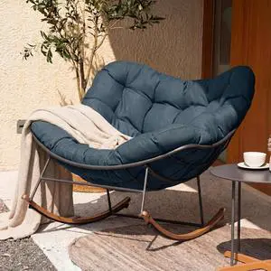 Grand patio Outdoor Papasan Rocking Chair with Thick Cushion, Navy Blue | Oversized Modern Cozy Lounge Rocker Chair Steel Frame with Cushion for Balcony Porch Patio Grand patio Outdoor Papasan Rocking Chair with Thick Cushion, Navy Blue | Oversized Modern Cozy Lounge Rocker Chair Steel Frame with Cushion for Balcony Porch Patio