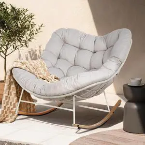Grand patio Outdoor Papasan Rocking Chair with Thick Cushion, Beige | Oversized Modern Cozy Lounge Rocker Chair Steel Frame with Cushion for Balcony Porch Patio Grand patio Outdoor Papasan Rocking Chair with Thick Cushion, Beige | Oversized Modern Cozy Lounge Rocker Chair Steel Frame with Cushion for Balcony Porch Patio