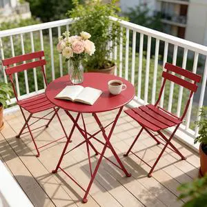 Grand Patio 3 Piece Folding Patio Bistro Set for Outdoor Balcony, Red | Steel Frame, Foldable Table and Chairs, for Balcony Garden Patio, Folding Outdoor Patio Furniture Sets Grand Patio 3 Piece Folding Patio Bistro Set for Outdoor Balcony, Red | Steel Frame, Foldable Table and Chairs, for Balcony Garden Patio, Folding Outdoor Patio Furniture Sets