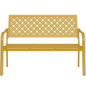 Grand patio 50" Outdoor Bench, Garden Bench with Armrests, Yellow | Anti-Rust Metal Powder Coated Frame, Patio Bench for Front Porch Park Outside Furniture Grand patio 50" Outdoor Bench, Garden Bench with Armrests, Yellow | Anti-Rust Metal Powder Coated Frame, Patio Bench for Front Porch Park Outside Furniture