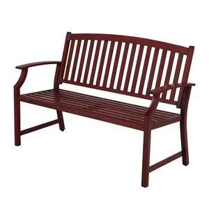 Grand patio 52" Farmhouse Outdoor Bench with Armrest, Red | Anti-rust Aluminum Frame, Faux Wood Grain Finish, for Front Porch, Yard, Park, Garden Grand patio 52" Farmhouse Outdoor Bench with Armrest, Red | Anti-rust Aluminum Frame, Faux Wood Grain Finish, for Front Porch, Yard, Park, Garden