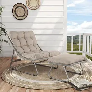 Grand patio Outdoor Lounge Chair with Footrest & Cushion, Champagne Gray | Comfy Sling Recliner Chair with Puffy Cushion and Foot Rest, Modern Patio Furniture Set for Porch Deck Garden Grand patio Outdoor Lounge Chair with Footrest & Cushion, Champagne Gray | Comfy Sling Recliner Chair with Puffy Cushion and Foot Rest, Modern Patio Furniture Set for Porch Deck Garden