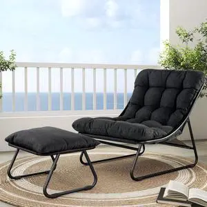 Grand patio Outdoor Lounge Chair with Footrest & Cushion, Dark Gray | Comfy Lounge Chair with Puffy Cushion and Foot Rest, Modern Metal Chair for Patio Porch Deck Living Room Grand patio Outdoor Lounge Chair with Footrest & Cushion, Dark Gray | Comfy Lounge Chair with Puffy Cushion and Foot Rest, Modern Metal Chair for Patio Porch Deck Living Room