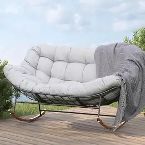Grand patio Oversized Papasan Loveseat Rocking Chair Patio Lounge, Grey | Steel Frame and Thick Cushion, Comfy 2-Person Papasan Loveseat Rocker for Outdoor Porch Deck Grand patio Oversized Papasan Loveseat Rocking Chair Patio Lounge, Grey | Steel Frame and Thick Cushion, Comfy 2-Person Papasan Loveseat Rocker for Outdoor Porch Deck
