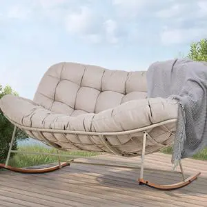 Grand patio Double Papasan Rocking Chair, Oversized Papasan Loveseat, Beige | Steel Frame and Thick Cushion, Comfy 2-Person Papasan Loveseat Rocker for Outdoor Porch Deck Grand patio Double Papasan Rocking Chair, Oversized Papasan Loveseat, Beige | Steel Frame and Thick Cushion, Comfy 2-Person Papasan Loveseat Rocker for Outdoor Porch Deck