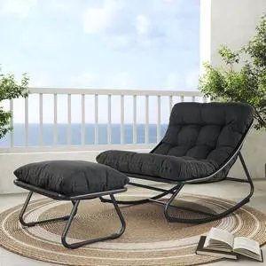 Grand patio Rocking Chair with Footrest for Indoor & Outdoor, Dark Grey | Metal Outdoor Rocking Chair with Cushion and Foot Rest, Comfy Lounge Rocker for Living Room Porch Patio Grand patio Rocking Chair with Footrest for Indoor & Outdoor, Dark Grey | Metal Outdoor Rocking Chair with Cushion and Foot Rest, Comfy Lounge Rocker for Living Room Porch Patio