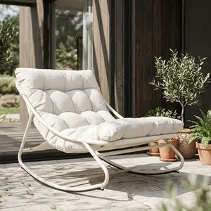 Grand patio Rocking Chair with Cushion for Indoor and Outdoor, Beige | Metal Lounge Rocking Chair with Thick Cushion, Comfy Modern Rocker for Patio Porch Deck Backyard Grand patio Rocking Chair with Cushion for Indoor and Outdoor, Beige | Metal Lounge Rocking Chair with Thick Cushion, Comfy Modern Rocker for Patio Porch Deck Backyard