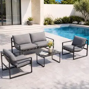 Grand patio 4 Piece Outdoor Furniture Set, 4-Seat Sofa with Cushion, Grey | Outdoor Furniture Set Piece of 4, Patio Sofa with Cushion, Metal Couch with Coffee Table, for Porch Deck Balcony Backyard Grand patio 4 Piece Outdoor Furniture Set, 4-Seat Sofa with Cushion, Grey | Outdoor Furniture Set Piece of 4, Patio Sofa with Cushion, Metal Couch with Coffee Table, for Porch Deck Balcony Backyard