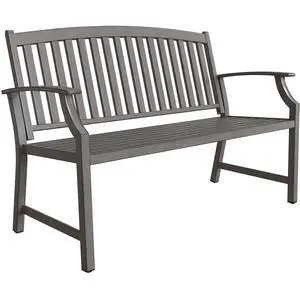 Grand patio 52" Farmhouse Outdoor Bench, Garden Benches with Rust Free Metal Powder Coated Frame and Aluminum Backrest, Faux Wood Grain Finish Frame Patio Bench for Front Porch, Weathered Grey Grand patio 52" Farmhouse Outdoor Bench, Garden Benches with Rust Free Metal Powder Coated Frame and Aluminum Backrest, Faux Wood Grain Finish Frame Patio Bench for Front Porch, Weathered Grey