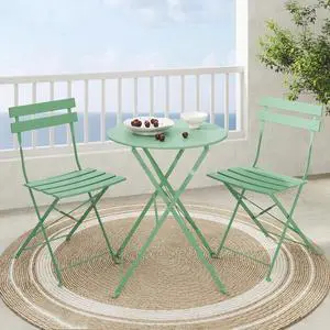 Grand patio 3-Piece Folding Patio Bistro Set, Premium Steel Outdoor Table and Chairs, Foldable Small Patio Furniture for Balcony/Garden, Mint Green Grand patio 3-Piece Folding Patio Bistro Set, Premium Steel Outdoor Table and Chairs, Foldable Small Patio Furniture for Balcony/Garden, Mint Green