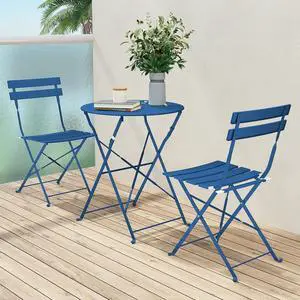 Grand patio Premium Frame Patio Bistro Set, Folding Outdoor Patio Furniture Sets, 3-Piece Patio Table and Chairs Set, Peacock Blue Grand patio Premium Frame Patio Bistro Set, Folding Outdoor Patio Furniture Sets, 3-Piece Patio Table and Chairs Set, Peacock Blue