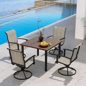 Grand patio 5-Piece Outdoor Dining Set for 4, Patio Dining Set with Swivel Patio Chairs & 1 Square Woodgrain Dining Table with Umbrella Hole, Coffee Grand patio 5-Piece Outdoor Dining Set for 4, Patio Dining Set with Swivel Patio Chairs & 1 Square Woodgrain Dining Table with Umbrella Hole, Coffee