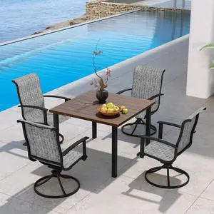 Grand patio 5-Piece Outdoor Dining Set for 4, Patio Dining Set with Swivel Patio Chairs & 1 Square Woodgrain Dining Table with Umbrella Hole, Black & Grey Plaid Grand patio 5-Piece Outdoor Dining Set for 4, Patio Dining Set with Swivel Patio Chairs & 1 Square Woodgrain Dining Table with Umbrella Hole, Black & Grey Plaid