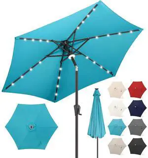 FLAME&SHADE Solar Patio Umbrella with Centre Light, 7.5 FT Aqua Blue | UV Protection, Small Solar Outdoor Umbrella for Porch, Deck, Backyard, Garden, Provides Evening Lighting, 24 LED Lights FLAME&SHADE Solar Patio Umbrella with Centre Light, 7.5 FT Aqua Blue | UV Protection, Small Solar Outdoor Umbrella for Porch, Deck, Backyard, Garden, Provides Evening Lighting, 24 LED Lights