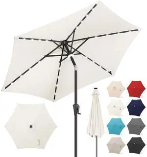 FLAME&SHADE Solar Patio Umbrella with Centre Light, 7.5 FT Ivory | UV Protection, Small Solar Outdoor Umbrella for Porch, Deck, Backyard, Garden, Provides Evening Lighting, 24 LED Lights FLAME&SHADE Solar Patio Umbrella with Centre Light, 7.5 FT Ivory | UV Protection, Small Solar Outdoor Umbrella for Porch, Deck, Backyard, Garden, Provides Evening Lighting, 24 LED Lights