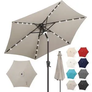 FLAME&SHADE Solar Patio Umbrella with Centre Light, 7.5 FT Taupe | UV Protection, Small Solar Outdoor Umbrella for Porch, Deck, Backyard, Garden, Provides Evening Lighting, 24 LED Lights FLAME&SHADE Solar Patio Umbrella with Centre Light, 7.5 FT Taupe | UV Protection, Small Solar Outdoor Umbrella for Porch, Deck, Backyard, Garden, Provides Evening Lighting, 24 LED Lights