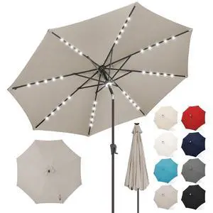 FLAME&SHADE Solar Patio Umbrella with a Centre Light, 9 FT Taupe | 40 LED Lights, UV Protection, Waterproof, Porch Deck Outdoor Umbrella for Pool, Backyard, Garden, Provides Evening Lighting FLAME&SHADE Solar Patio Umbrella with a Centre Light, 9 FT Taupe | 40 LED Lights, UV Protection, Waterproof, Porch Deck Outdoor Umbrella for Pool, Backyard, Garden, Provides Evening Lighting