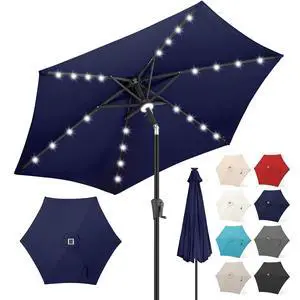 FLAME&SHADE Solar Patio Umbrella with Centre Light, 7.5 FT Navy Blue | UV Protection, Small Solar Outdoor Umbrella for Porch, Deck, Backyard, Garden, Provides Evening Lighting, 24 LED Lights FLAME&SHADE Solar Patio Umbrella with Centre Light, 7.5 FT Navy Blue | UV Protection, Small Solar Outdoor Umbrella for Porch, Deck, Backyard, Garden, Provides Evening Lighting, 24 LED Lights