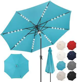 FLAME&SHADE Solar Patio Umbrella with a Centre Light, 9 FT Aqua Blue | 40 LED Lights, UV Protection, Waterproof, Porch Deck Outdoor Umbrella for Pool, Backyard, Garden, Provides Evening Lighting FLAME&SHADE Solar Patio Umbrella with a Centre Light, 9 FT Aqua Blue | 40 LED Lights, UV Protection, Waterproof, Porch Deck Outdoor Umbrella for Pool, Backyard, Garden, Provides Evening Lighting