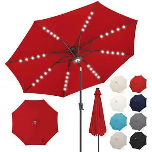 FLAME&SHADE Solar Patio Umbrella with a Centre Light, 9 FT Red | 40 LED Lights, UV Protection, Waterproof, Porch Deck Outdoor Umbrella for Pool, Backyard, Garden, Provides Evening Lighting FLAME&SHADE Solar Patio Umbrella with a Centre Light, 9 FT Red | 40 LED Lights, UV Protection, Waterproof, Porch Deck Outdoor Umbrella for Pool, Backyard, Garden, Provides Evening Lighting
