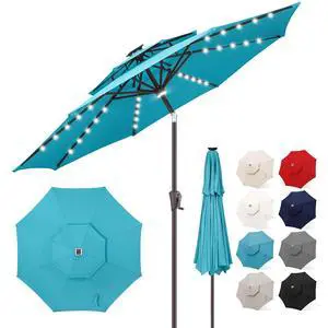 FLAME&SHADE Solar Patio Umbrella with Centre Light, 9FT 2 Tiers, Aqua Blue | 40 LED Lights, UV Protection, Solar Outdoor Umbrella for Porch, Deck, Backyard, Garden, Provides Evening Lighting FLAME&SHADE Solar Patio Umbrella with Centre Light, 9FT 2 Tiers, Aqua Blue | 40 LED Lights, UV Protection, Solar Outdoor Umbrella for Porch, Deck, Backyard, Garden, Provides Evening Lighting