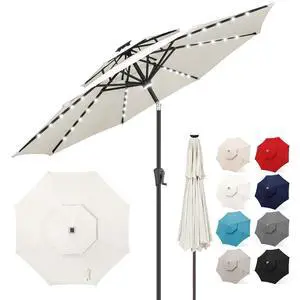 FLAME&SHADE Solar Patio Umbrella with Centre Light, 9FT 2 Tiers, Ivory | 40 LED Lights, UV Protection, Solar Outdoor Umbrella for Porch, Deck, Backyard, Garden, Provides Evening Lighting FLAME&SHADE Solar Patio Umbrella with Centre Light, 9FT 2 Tiers, Ivory | 40 LED Lights, UV Protection, Solar Outdoor Umbrella for Porch, Deck, Backyard, Garden, Provides Evening Lighting