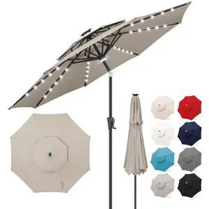 FLAME&SHADE Solar Patio Umbrella with Centre Light, 9FT 2 Tiers, Taupe | 40 LED Lights, UV Protection, Solar Outdoor Umbrella for Porch, Deck, Backyard, Garden, Provides Evening Lighting FLAME&SHADE Solar Patio Umbrella with Centre Light, 9FT 2 Tiers, Taupe | 40 LED Lights, UV Protection, Solar Outdoor Umbrella for Porch, Deck, Backyard, Garden, Provides Evening Lighting