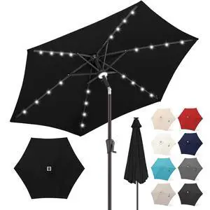 FLAME&SHADE Solar Patio Umbrella with Centre Light, 10 FT Black | 24 LED Lights, UV Protection, Solar Outdoor Umbrella for Porch, Deck, Backyard, Garden, Provides Evening Lighting FLAME&SHADE Solar Patio Umbrella with Centre Light, 10 FT Black | 24 LED Lights, UV Protection, Solar Outdoor Umbrella for Porch, Deck, Backyard, Garden, Provides Evening Lighting