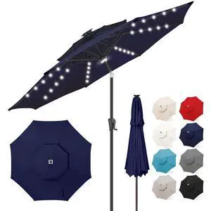 FLAME&SHADE Solar Patio Umbrella with Centre Light, 9FT 2 Tiers, Navy Blue | 40 LED Lights, UV Protection, Solar Outdoor Umbrella for Porch, Deck, Backyard, Garden, Provides Evening Lighting FLAME&SHADE Solar Patio Umbrella with Centre Light, 9FT 2 Tiers, Navy Blue | 40 LED Lights, UV Protection, Solar Outdoor Umbrella for Porch, Deck, Backyard, Garden, Provides Evening Lighting