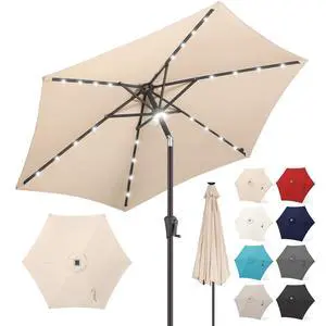 FLAME&SHADE Solar Patio Umbrella with Centre Light, 10 FT Beige | 24 LED Lights, UV Protection, Solar Outdoor Umbrella for Porch, Deck, Backyard, Garden, Provides Evening Lighting FLAME&SHADE Solar Patio Umbrella with Centre Light, 10 FT Beige | 24 LED Lights, UV Protection, Solar Outdoor Umbrella for Porch, Deck, Backyard, Garden, Provides Evening Lighting