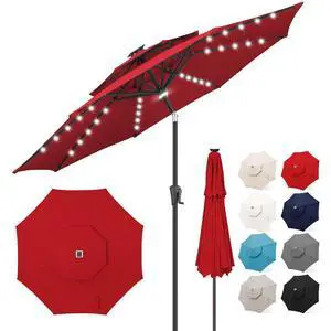 FLAME&SHADE Solar Patio Umbrella with Centre Light, 9FT 2 Tiers, Red | 40 LED Lights, UV Protection, Solar Outdoor Umbrella for Porch, Deck, Backyard, Garden, Provides Evening Lighting FLAME&SHADE Solar Patio Umbrella with Centre Light, 9FT 2 Tiers, Red | 40 LED Lights, UV Protection, Solar Outdoor Umbrella for Porch, Deck, Backyard, Garden, Provides Evening Lighting