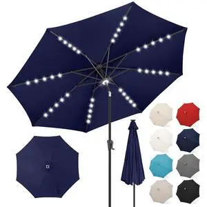 FLAME&SHADE Solar Patio Umbrella with a Centre Light, 9 FT Navy Blue | 40 LED Lights, UV Protection, Waterproof, Porch Deck Outdoor Umbrella for Pool, Backyard, Garden, Provides Evening Lighting FLAME&SHADE Solar Patio Umbrella with a Centre Light, 9 FT Navy Blue | 40 LED Lights, UV Protection, Waterproof, Porch Deck Outdoor Umbrella for Pool, Backyard, Garden, Provides Evening Lighting