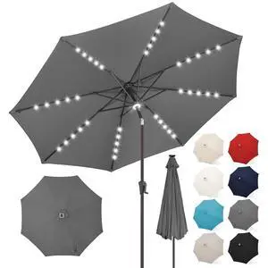 FLAME&SHADE Solar Patio Umbrella with a Centre Light, 11 FT Anthracite | 40 LED Lights, UV Protection, Waterproof, Porch Deck Outdoor Umbrella for Pool, Backyard, Garden, Provides Evening Lighting FLAME&SHADE Solar Patio Umbrella with a Centre Light, 11 FT Anthracite | 40 LED Lights, UV Protection, Waterproof, Porch Deck Outdoor Umbrella for Pool, Backyard, Garden, Provides Evening Lighting
