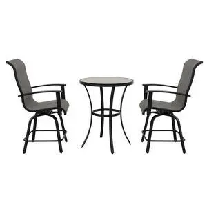 Grand patio Outdoor 3-Piece Counter Height Patio Furniture Set, Swivel Bar Stools with Ceramic Bar Table for Balcony, Poolside, Backyard, Garden (Coffee, 3PC) Grand patio Outdoor 3-Piece Counter Height Patio Furniture Set, Swivel Bar Stools with Ceramic Bar Table for Balcony, Poolside, Backyard, Garden (Coffee, 3PC)