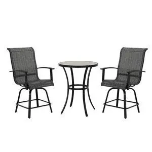 Grand patio Outdoor 3-Piece Swivel Bar Set, Counter Height Stools with Ceramic Bar Table for Balcony, Poolside, Backyard, Garden (Black&Grey Plaid, 3PC) Grand patio Outdoor 3-Piece Swivel Bar Set, Counter Height Stools with Ceramic Bar Table for Balcony, Poolside, Backyard, Garden (Black&Grey Plaid, 3PC)