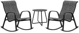 Grand patio Outdoor Rocking Bistro Set, Patio Rocking Chair Set of 3 for Front Porch Garden Patio Backyard (Black & Grey Plaid) Grand patio Outdoor Rocking Bistro Set, Patio Rocking Chair Set of 3 for Front Porch Garden Patio Backyard (Black & Grey Plaid)