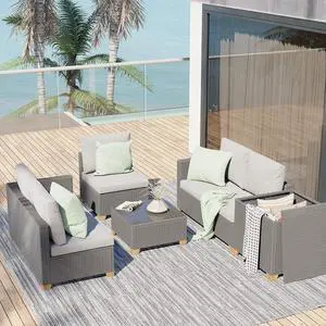 Grand patio 5 Pieces Wicker Modular Sectional Sofa Set, Modular Sectional Sofa Sets with Olefin Cushions and Storage Table for Backyard Garden Poolside Patio & Greige Grand patio 5 Pieces Wicker Modular Sectional Sofa Set, Modular Sectional Sofa Sets with Olefin Cushions and Storage Table for Backyard Garden Poolside Patio & Greige