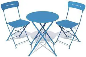 Grand patio Outdoor Bistro Set, Metal Folding Chairs Set of 3, Patio Table and Chair Set for Balcony Bckyard Lawn (Blue) Grand patio Outdoor Bistro Set, Metal Folding Chairs Set of 3, Patio Table and Chair Set for Balcony Bckyard Lawn (Blue)