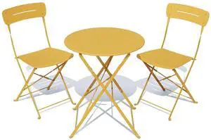 Grand patio Outdoor Bistro Set, Metal Folding Chairs Set of 3, Patio Table and Chair Set for Balcony Bckyard Lawn (Yellow) Grand patio Outdoor Bistro Set, Metal Folding Chairs Set of 3, Patio Table and Chair Set for Balcony Bckyard Lawn (Yellow)
