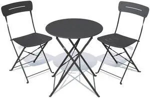 Grand patio Outdoor Bistro Set, Metal Folding Chairs Set of 3, Patio Table and Chair Set for Balcony Bckyard Lawn (Black) Grand patio Outdoor Bistro Set, Metal Folding Chairs Set of 3, Patio Table and Chair Set for Balcony Bckyard Lawn (Black)