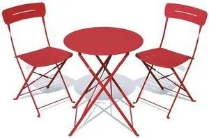 Grand patio Outdoor Bistro Set, Metal Folding Chairs Set of 3, Patio Table and Chair Set for Balcony Bckyard Lawn (Red) Grand patio Outdoor Bistro Set, Metal Folding Chairs Set of 3, Patio Table and Chair Set for Balcony Bckyard Lawn (Red)