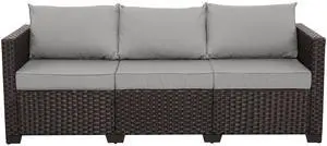 WAROOM Patio Couch PE Rattan 3-Seat Outdoor Sofa Brown Wicker Furniture Set Deep Seating with Anti-Slip Grey Cushion WAROOM Patio Couch PE Rattan 3-Seat Outdoor Sofa Brown Wicker Furniture Set Deep Seating with Anti-Slip Grey Cushion