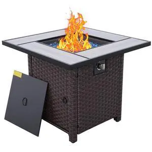 Outdoor Propane Fire Pit, 30 Inch PE Wicker Patio Firepit Table with Fire Glass for Outside Parties and Gatherings on Garden Backyard Porch Outdoor Propane Fire Pit, 30 Inch PE Wicker Patio Firepit Table with Fire Glass for Outside Parties and Gatherings on Garden Backyard Porch