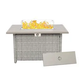 Outdoor Propane Fire Pit, 43 Inch PE Wicker Patio Firepit Table with Fire Glass and Wind Guard for Outside Parties and Gatherings on Garden Backyard Porch Outdoor Propane Fire Pit, 43 Inch PE Wicker Patio Firepit Table with Fire Glass and Wind Guard for Outside Parties and Gatherings on Garden Backyard Porch