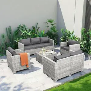 WAROOM Patio Furniture Set 5 Piece Outdoor Furniture with Storage Table, Grey Wicker Sectional Sofa Couch Sets Backyard Deep Seating PE Rattan Chairs with Grey Cushion WAROOM Patio Furniture Set 5 Piece Outdoor Furniture with Storage Table, Grey Wicker Sectional Sofa Couch Sets Backyard Deep Seating PE Rattan Chairs with Grey Cushion