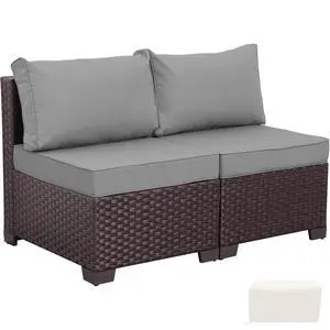 WAROOM Patio Furniture Set of 2 Resin Wicker Chairs, Outdoor Deep Seating Single Chair Brown Rattan Sofa with Grey Cushion WAROOM Patio Furniture Set of 2 Resin Wicker Chairs, Outdoor Deep Seating Single Chair Brown Rattan Sofa with Grey Cushion