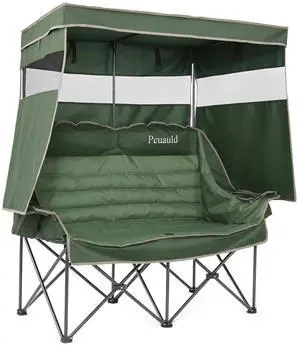 Double Camping Chair with Canopy Heavy Duty 2 Person Folding Loveseat Beach Chair with Shade High Back Oversized Outdoor Camping Couch with Cup Holders & Wine Racks for Lawn, Sports, Green Double Camping Chair with Canopy Heavy Duty 2 Person Folding Loveseat Beach Chair with Shade High Back Oversized Outdoor Camping Couch with Cup Holders & Wine Racks for Lawn, Sports, Green