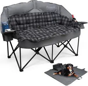 Padded Double Camping Chair Loveseat Couch with 2 in 1 Carry Bag, Gray | Oversized 2 Person Camping Chairs Heavy Duty Folding Camp Lawn Sofa with Cup Holders for Adults, 900 LBS Padded Double Camping Chair Loveseat Couch with 2 in 1 Carry Bag, Gray | Oversized 2 Person Camping Chairs Heavy Duty Folding Camp Lawn Sofa with Cup Holders for Adults, 900 LBS