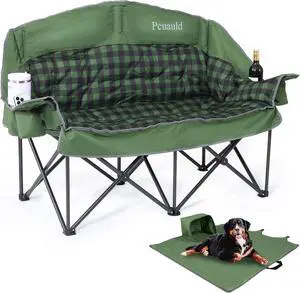 Double Camping Chair Padded Loveseat for Adults, Oversized 2 Person Camp Couch with 2 in 1 Carry Bag, Heavy Duty Folding Outdoor Sofa with Cup Holders for Lawn Beach Tailgating, Green Double Camping Chair Padded Loveseat for Adults, Oversized 2 Person Camp Couch with 2 in 1 Carry Bag, Heavy Duty Folding Outdoor Sofa with Cup Holders for Lawn Beach Tailgating, Green